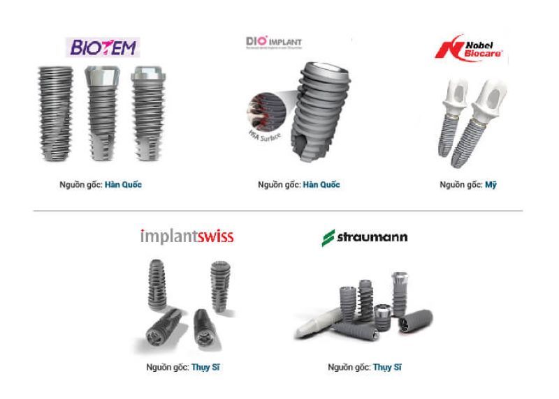 Nha khoa Kim sở hữu nhiều dòng trụ Implant nhập khẩu